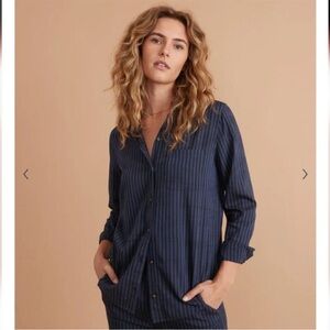 Marine Layer Angie Relaxed Shirt Black blue stripe M